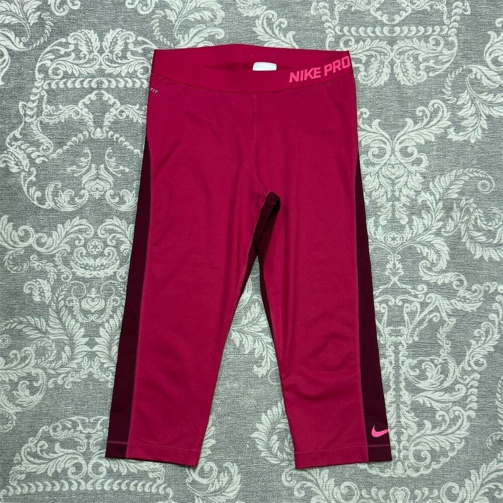 Nike Pro Women's Dri-Fit Capri Tights Pink Size L Yoga Gym Athletic